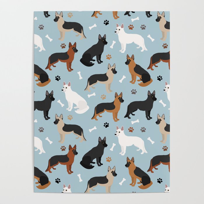 German Shepherd Dog Paws and Bones Pattern Poster Gallery Image 4