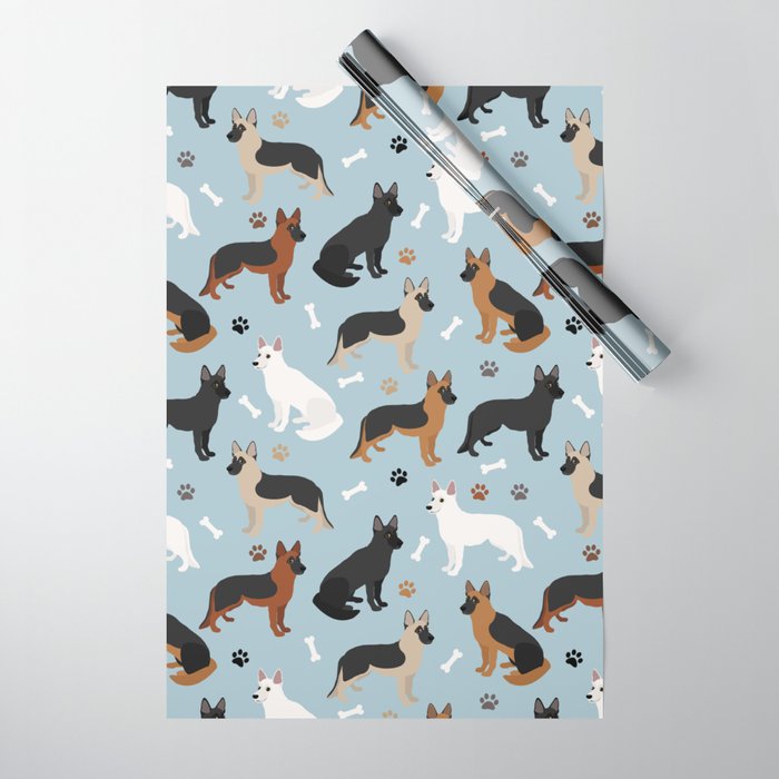 German Shepherd Dog Paws and Bones Pattern Wrapping Paper Gallery Image 1