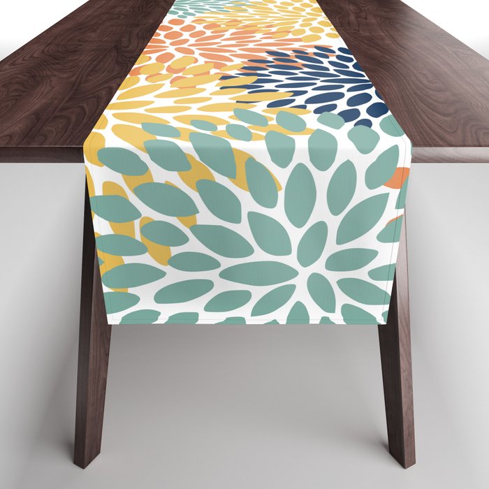 Floral Blooms, Orange, Yellow, Teal, Navy Table Runner Gallery Image 1