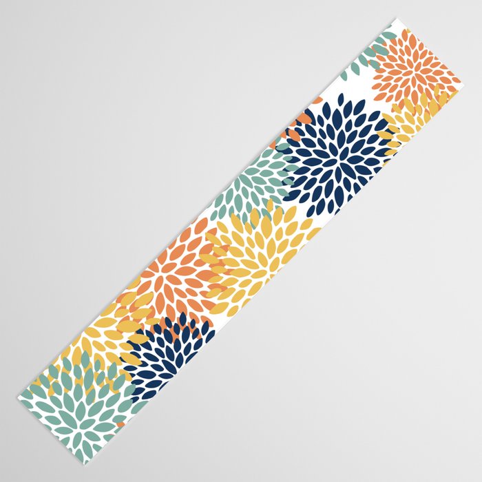 Floral Blooms, Orange, Yellow, Teal, Navy Table Runner Gallery Image 3