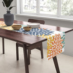 Floral Blooms, Orange, Yellow, Teal, Navy Table Runner Gallery Image 2
