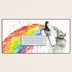 Wolf Howling Rainbow Watercolor Desk Mat Gallery Image 1