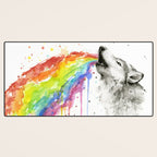 Wolf Howling Rainbow Watercolor Desk Mat Gallery Image 3