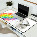 Wolf Howling Rainbow Watercolor Desk Mat Gallery Image 2