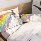 Wolf Howling Rainbow Watercolor Pillow Sham Gallery Image 2