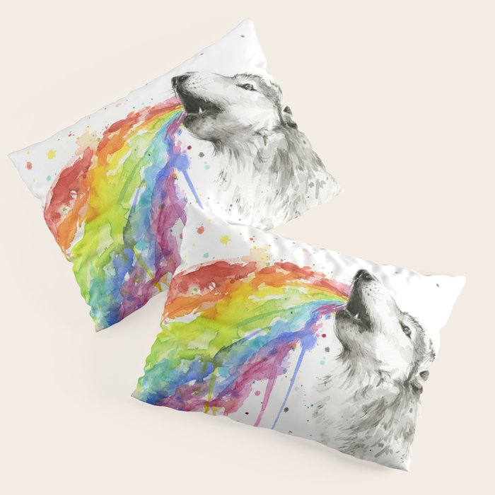 Wolf Howling Rainbow Watercolor Pillow Sham Gallery Image 3