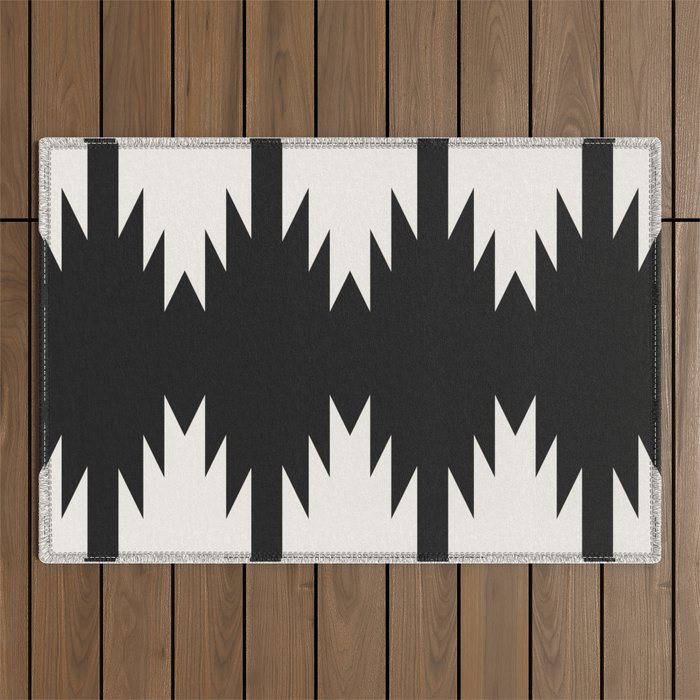 Geometric Southwestern Minimalism - Black and White Outdoor Rug Gallery Image 1