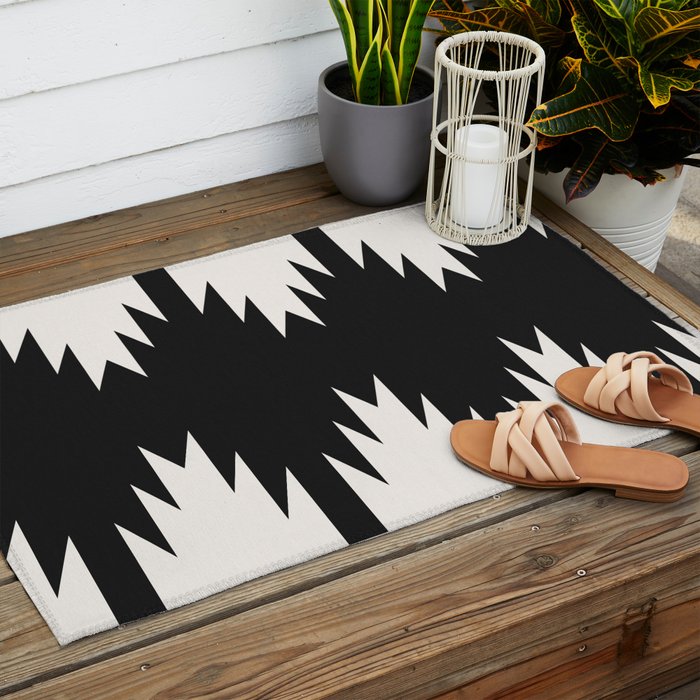 Geometric Southwestern Minimalism - Black and White Outdoor Rug Gallery Image 2