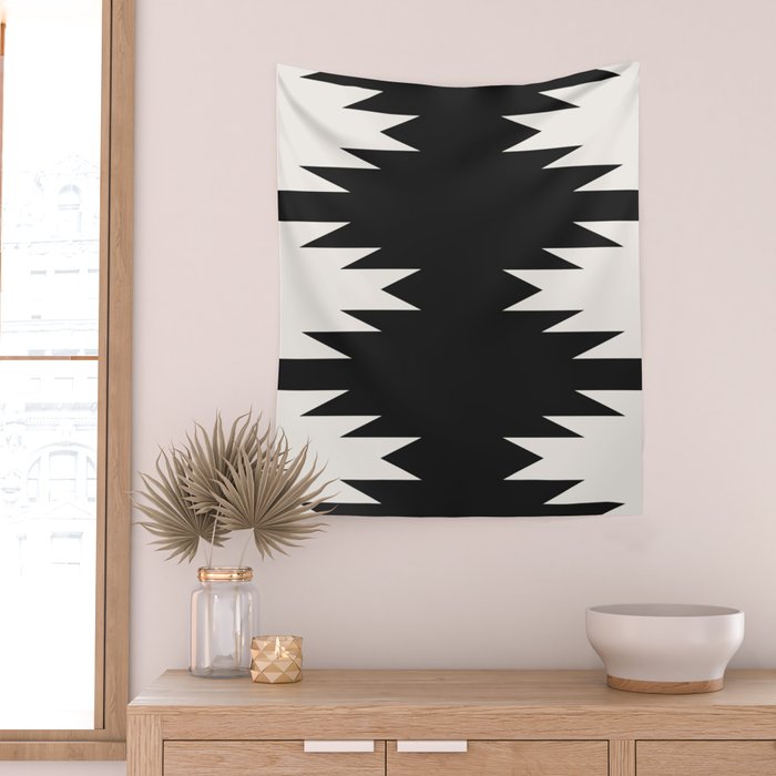 Geometric Southwestern Minimalism - Black and White Wall Tapestry Gallery Image 2