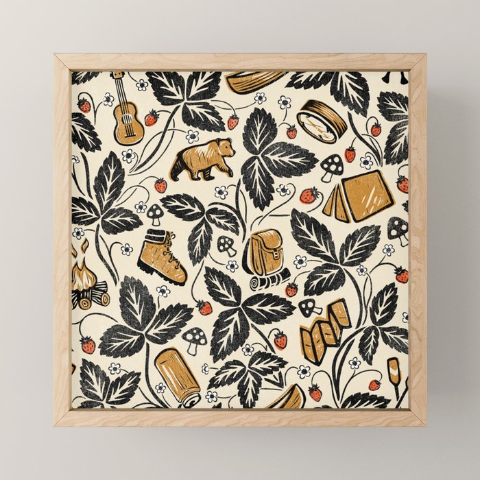 Summer Camping - Black, cream, and gold Mini Art Print Gallery Image 1