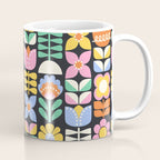 Retro Folk & Floral Colorful Pastel Flower Grid Black Coffee Mug Gallery Image 1