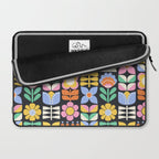 Retro Folk & Floral Colorful Pastel Flower Grid Black Laptop Sleeve Gallery Image 2