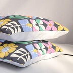 Retro Folk & Floral Colorful Pastel Flower Grid Black Pillow Sham Gallery Image 3