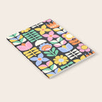 Retro Folk & Floral Colorful Pastel Flower Grid Black Notebook Gallery Image 2