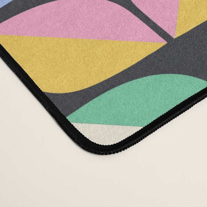 Retro Folk & Floral Colorful Pastel Flower Grid Black Desk Mat Gallery Image 4