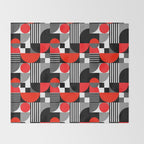 Mid Century Modern Geometric Shapes and Stripes No. 2 Red, Gray, Black Throw Blanket Gallery Image 2