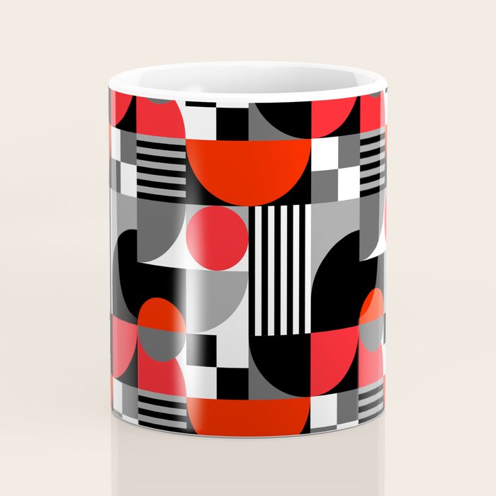 Mid Century Modern Geometric Shapes and Stripes No. 2 Red, Gray, Black Coffee Mug Gallery Image 4