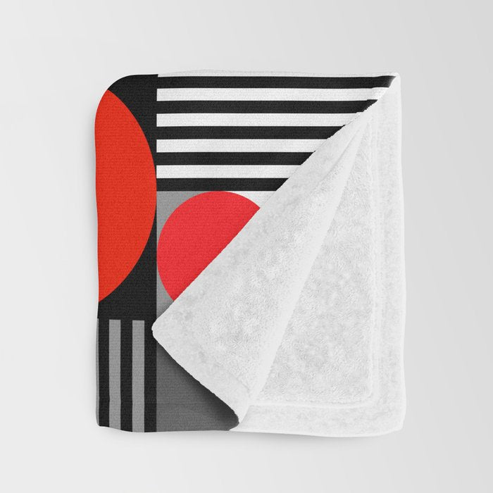 Mid Century Modern Geometric Shapes and Stripes No. 2 Red, Gray, Black Throw Blanket Gallery Image 3