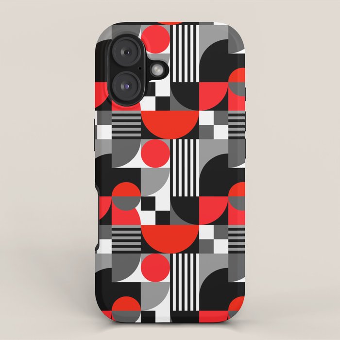 Mid Century Modern Geometric Shapes and Stripes No. 2 Red, Gray, Black iPhone Case Gallery Image 1