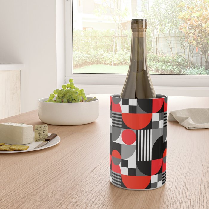 Mid Century Modern Geometric Shapes and Stripes No. 2 Red, Gray, Black Wine Chiller Gallery Image 4