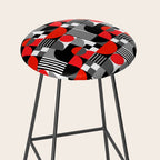 Mid Century Modern Geometric Shapes and Stripes No. 2 Red, Gray, Black Stool Gallery Image 2