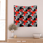 Mid Century Modern Geometric Shapes and Stripes No. 2 Red, Gray, Black Wall Tapestry Gallery Image 2