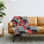 Mid Century Modern Geometric Shapes and Stripes No. 2 Red, Gray, Black Throw Blanket Gallery Image 1