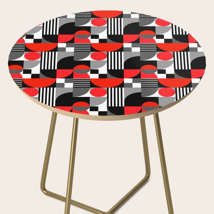 Mid Century Modern Geometric Shapes and Stripes No. 2 Red, Gray, Black Side Table Gallery Image 2