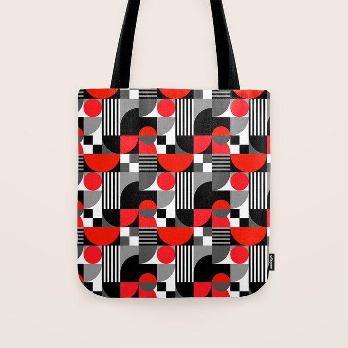 Mid Century Modern Geometric Shapes and Stripes No. 2 Red, Gray, Black Tote Bag Gallery Image 1