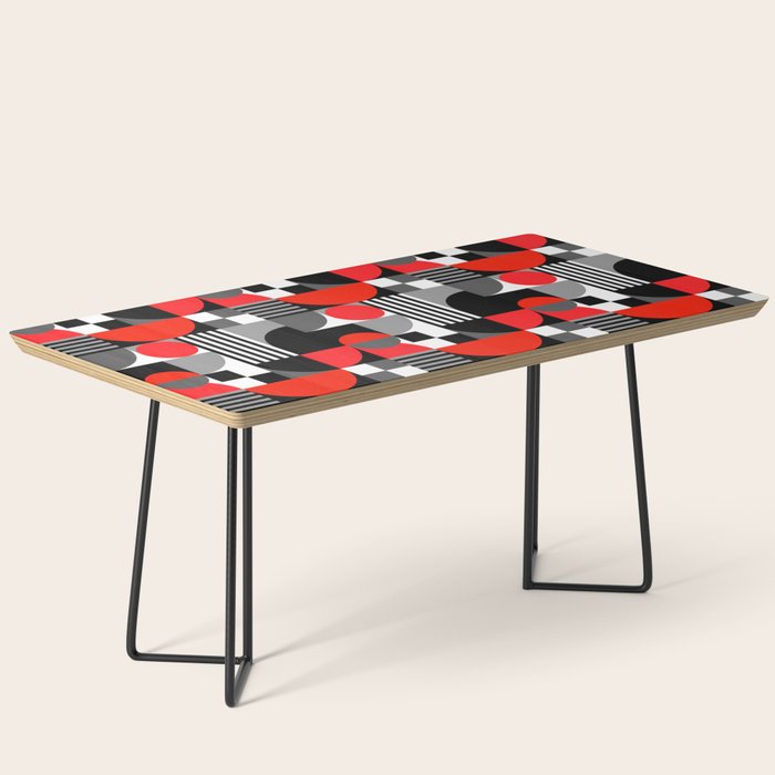 Mid Century Modern Geometric Shapes and Stripes No. 2 Red, Gray, Black Coffee Table Gallery Image 1