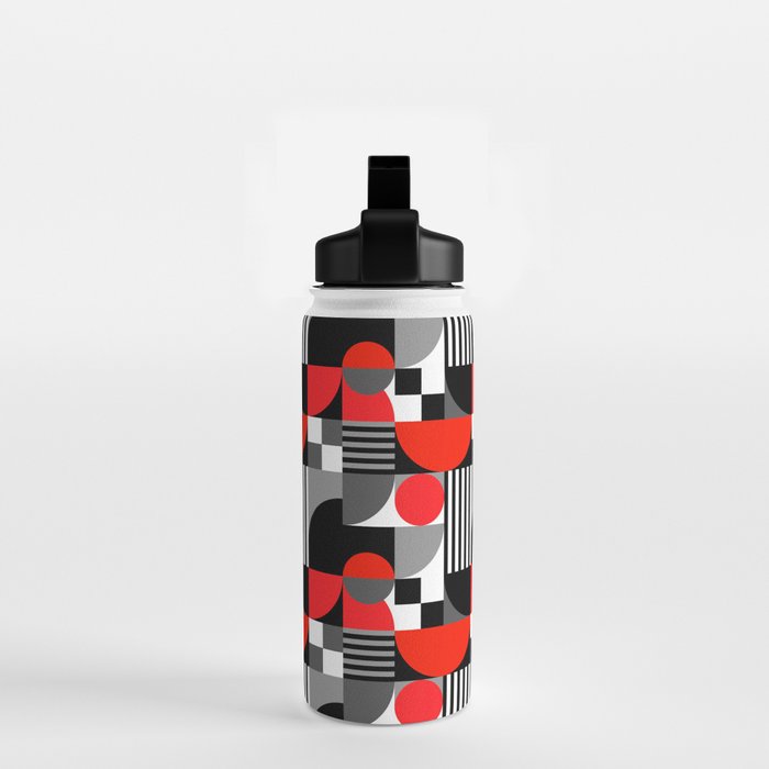 Mid Century Modern Geometric Shapes and Stripes No. 2 Red, Gray, Black Water Bottle Gallery Image 2