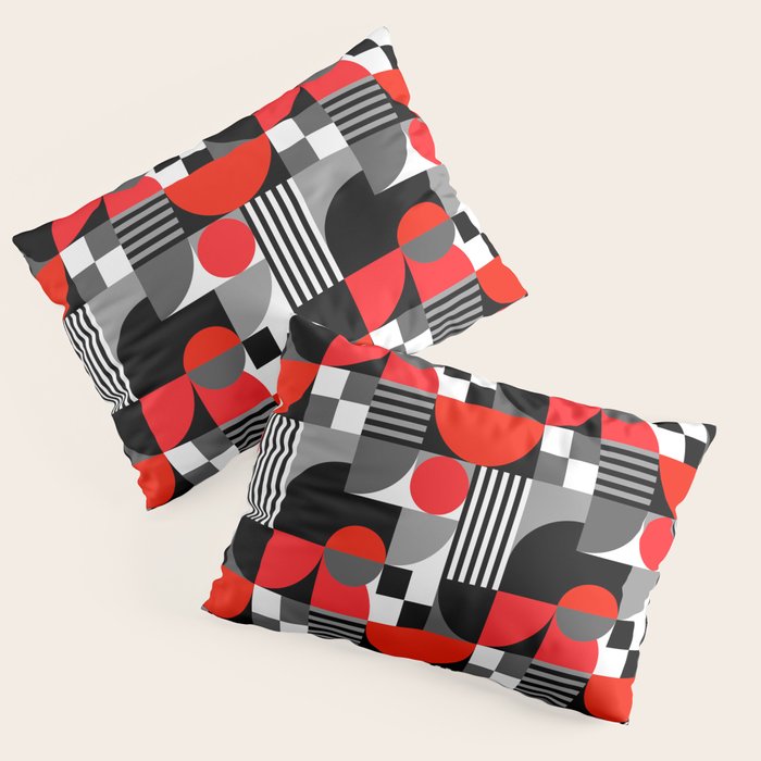 Mid Century Modern Geometric Shapes and Stripes No. 2 Red, Gray, Black Pillow Sham Gallery Image 3