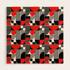 Mid Century Modern Geometric Shapes and Stripes No. 2 Red, Gray, Black Wood Wall Art Gallery Image 1