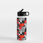 Mid Century Modern Geometric Shapes and Stripes No. 2 Red, Gray, Black Water Bottle Gallery Image 1