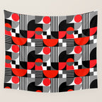 Mid Century Modern Geometric Shapes and Stripes No. 2 Red, Gray, Black Wall Tapestry Gallery Image 4
