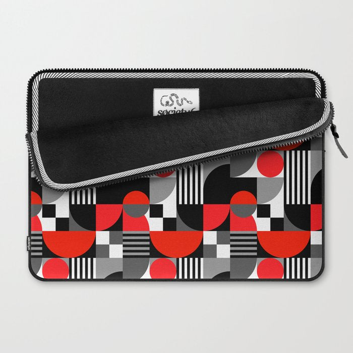 Mid Century Modern Geometric Shapes and Stripes No. 2 Red, Gray, Black Laptop Sleeve Gallery Image 2