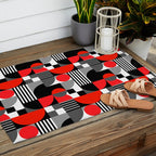 Mid Century Modern Geometric Shapes and Stripes No. 2 Red, Gray, Black Outdoor Rug Gallery Image 2