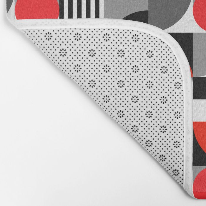 Mid Century Modern Geometric Shapes and Stripes No. 2 Red, Gray, Black Bath Mat Gallery Image 2