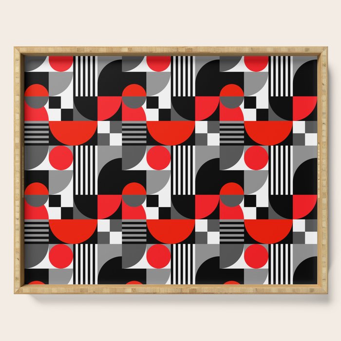 Mid Century Modern Geometric Shapes and Stripes No. 2 Red, Gray, Black Serving Tray Gallery Image 1