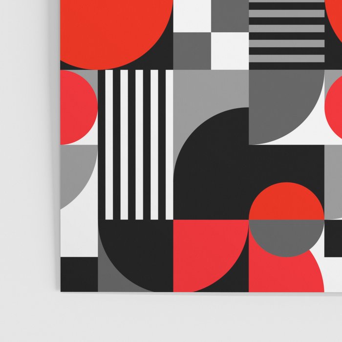 Mid Century Modern Geometric Shapes and Stripes No. 2 Red, Gray, Black Poster Gallery Image 3