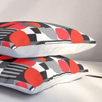 Mid Century Modern Geometric Shapes and Stripes No. 2 Red, Gray, Black Pillow Sham Gallery Image 3