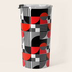 Mid Century Modern Geometric Shapes and Stripes No. 2 Red, Gray, Black Travel Mug Gallery Image 3