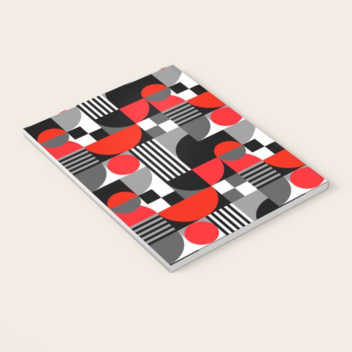 Mid Century Modern Geometric Shapes and Stripes No. 2 Red, Gray, Black Notebook Gallery Image 3
