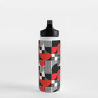 Mid Century Modern Geometric Shapes and Stripes No. 2 Red, Gray, Black Water Bottle Gallery Image 3
