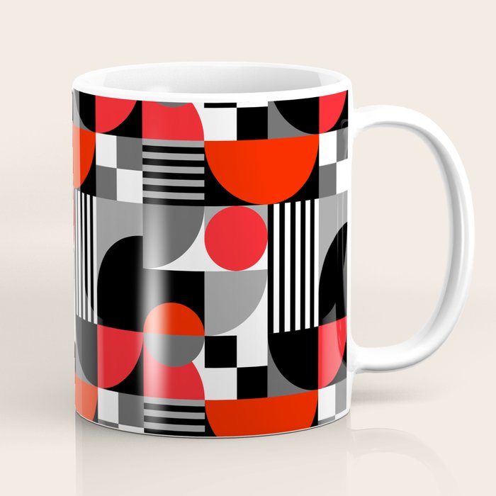 Mid Century Modern Geometric Shapes and Stripes No. 2 Red, Gray, Black Coffee Mug Gallery Image 1