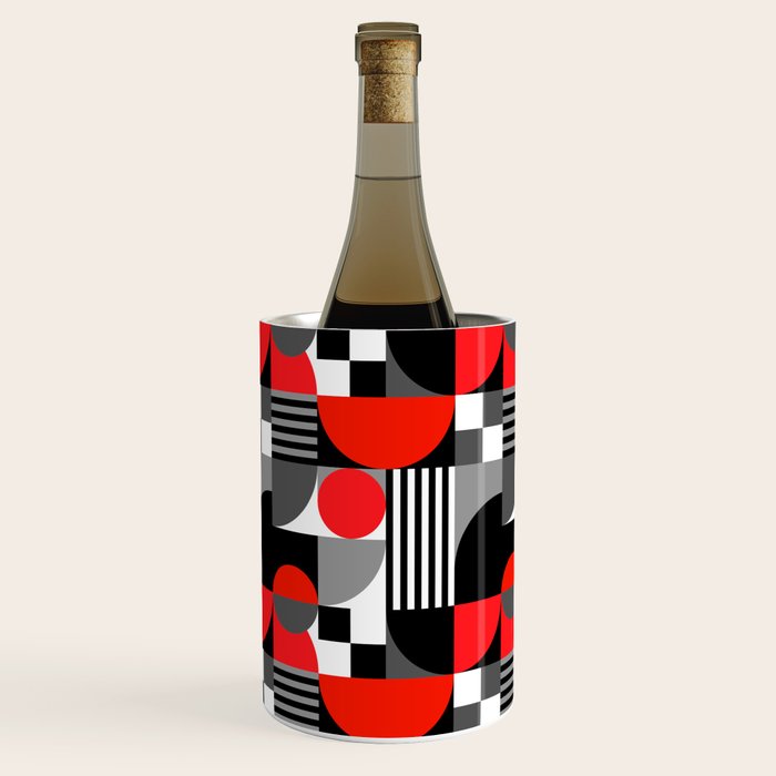 Mid Century Modern Geometric Shapes and Stripes No. 2 Red, Gray, Black Wine Chiller Gallery Image 1