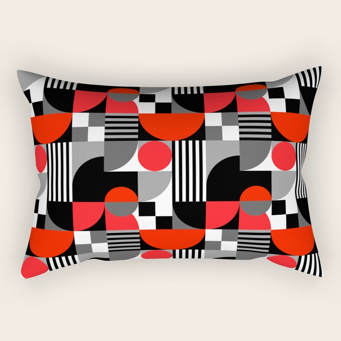 Mid Century Modern Geometric Shapes and Stripes No. 2 Red, Gray, Black Rectangular Pillow Gallery Image 2