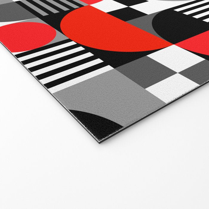 Mid Century Modern Geometric Shapes and Stripes No. 2 Red, Gray, Black Welcome Mat Gallery Image 2