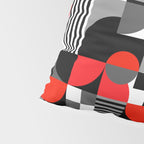 Mid Century Modern Geometric Shapes and Stripes No. 2 Red, Gray, Black Pillow Sham Gallery Image 4