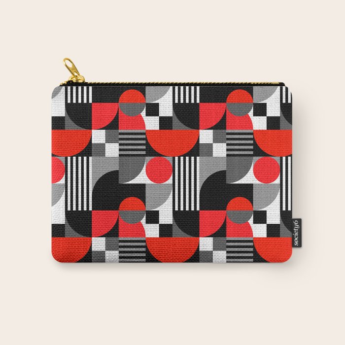 Mid Century Modern Geometric Shapes and Stripes No. 2 Red, Gray, Black Carry All Pouch Gallery Image 1